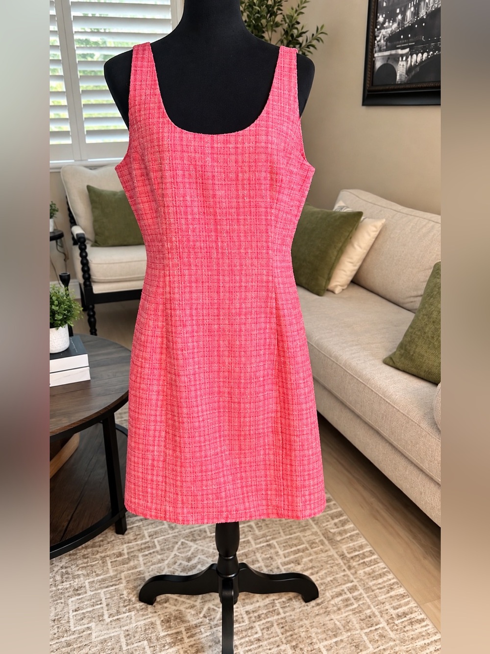 Aqua Hot Pink Tweed Sleeveless A-Line Dress